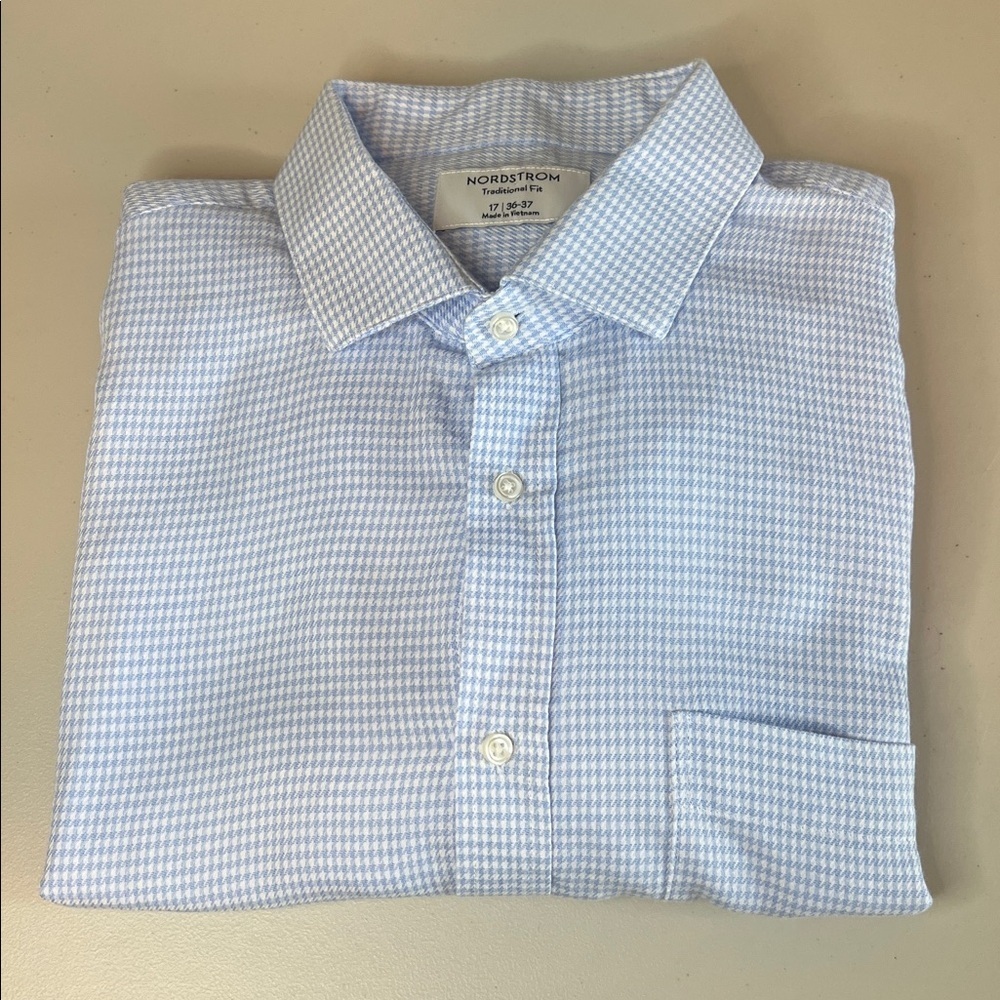 Nordstrom Traditional Fit Blue Houndstooth Dress Shirt Size 17